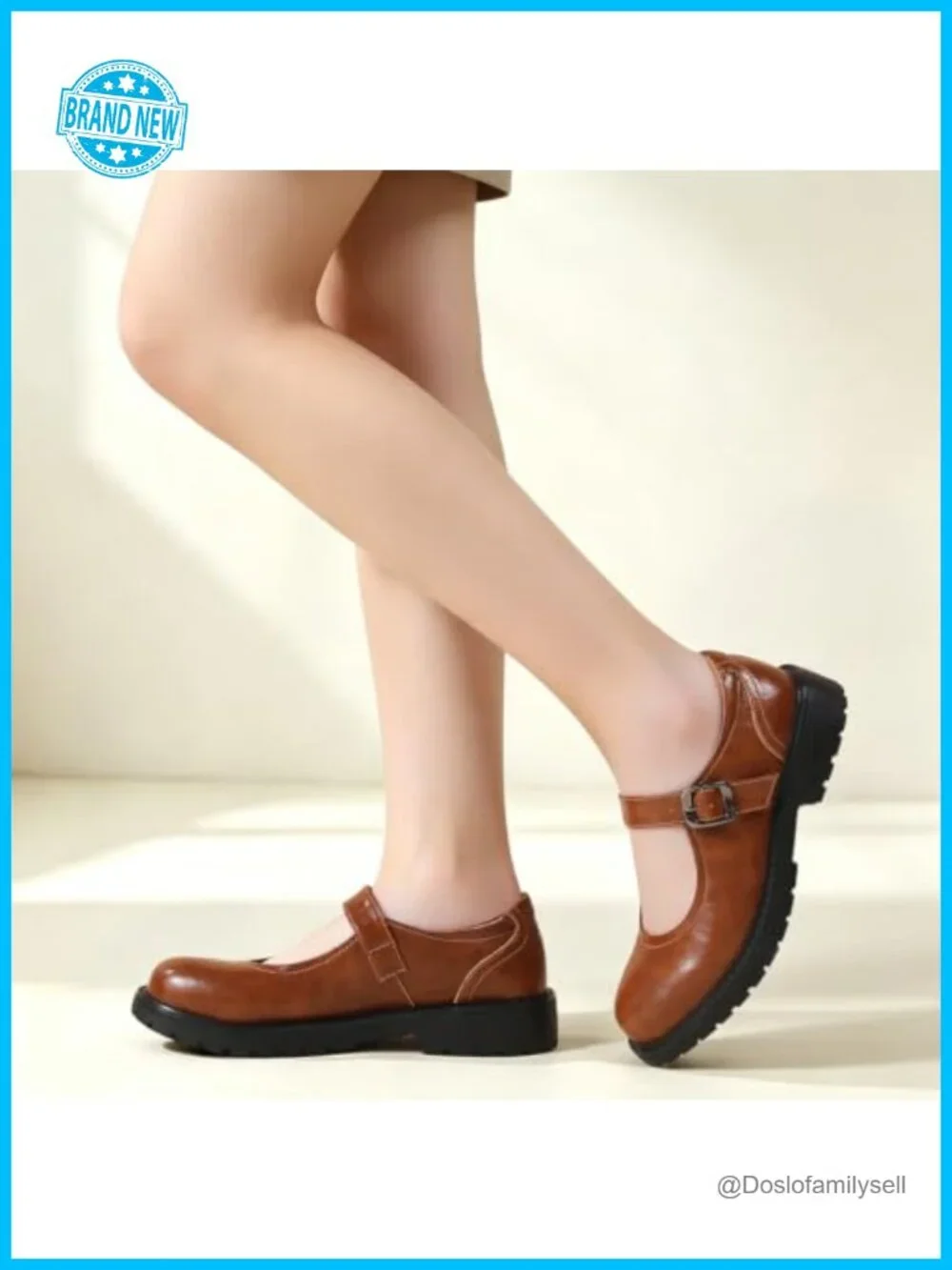 Mary Jane Shoes Women Faux Leather Round Toe Flats Oxfords Buckle Strap
